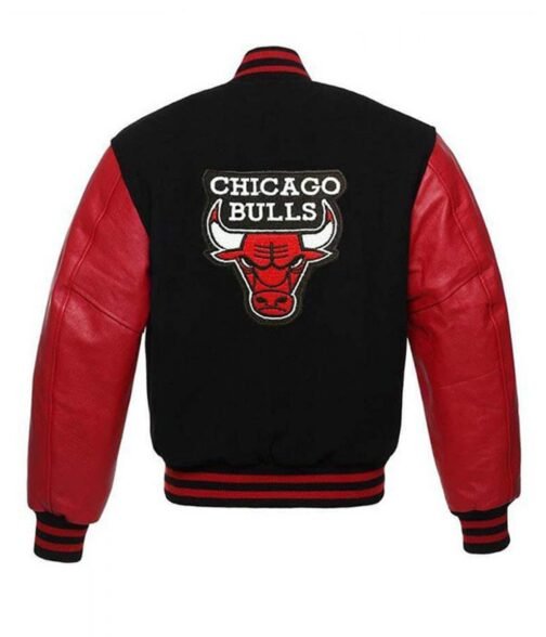 Chicago Bulls Letterman Baseball Black and Red Jacket - Image 3
