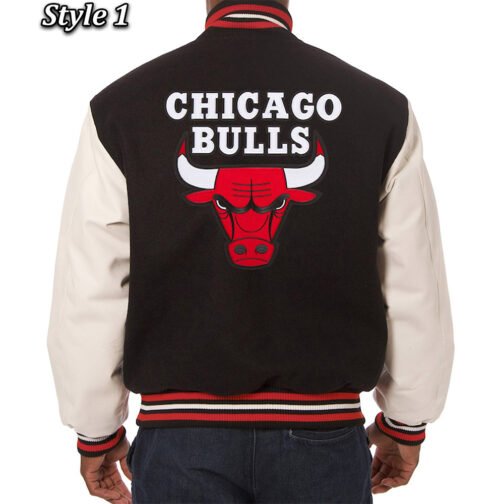 Varsity Chicago Bulls Black Wool and White Jacket - Image 3