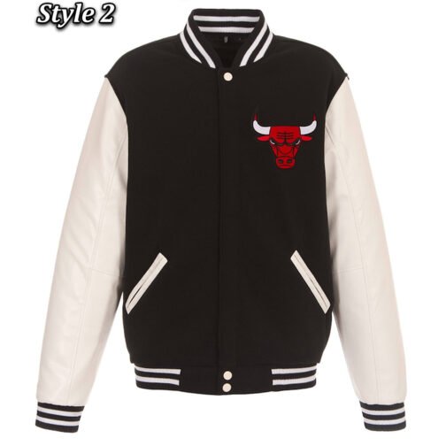 Varsity Chicago Bulls Black Wool and White Jacket - Image 2