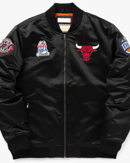 Chicago Bulls Bomber Black Satin Jacket