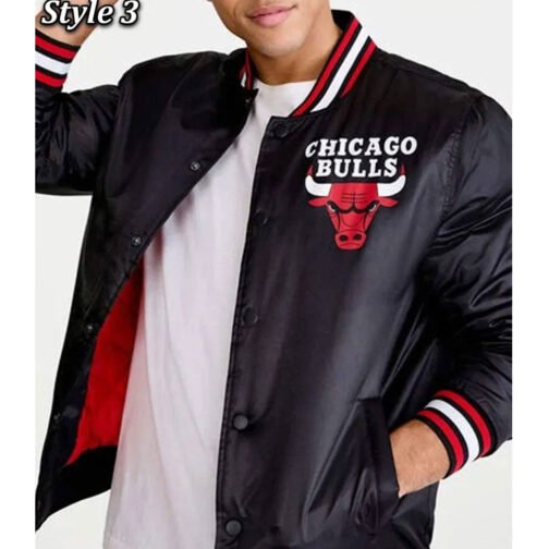 Starter Chicago Bulls Black Satin Bomber Jacket - Image 6