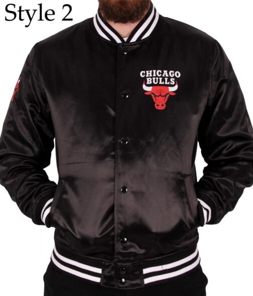 Starter Chicago Bulls Black Satin Bomber Jacket - Image 5