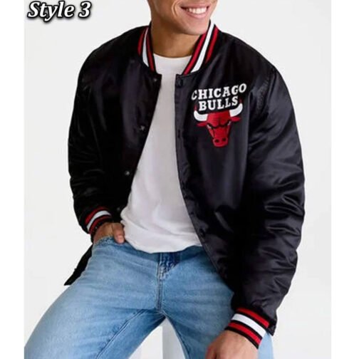 Starter Chicago Bulls Black Satin Bomber Jacket - Image 3