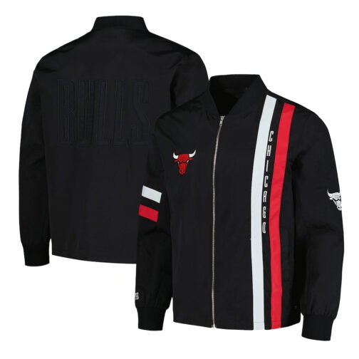 Chicago Bulls Black Stitch Applique Bomber Jacket - Image 3