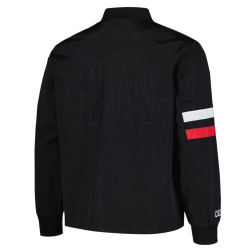 Chicago Bulls Black Stitch Applique Bomber Jacket - Image 2
