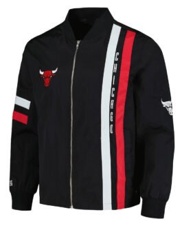 Chicago Bulls Black Stitch Applique Bomber Jacket
