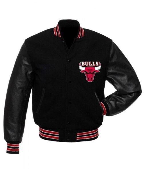 Chicago Bulls Letterman Baseball Black and Red Jacket - Image 2