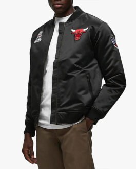 Chicago Bulls Bomber Black Satin Jacket