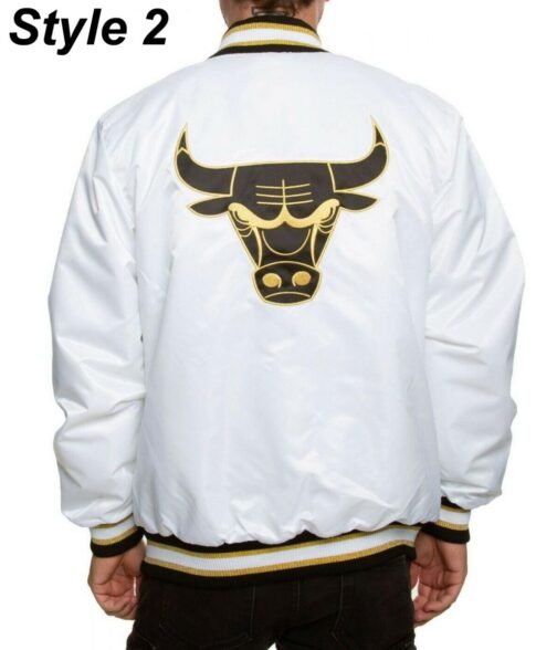 Chicago Bulls White Satin Jacket - Image 5