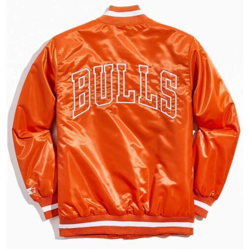 Chicago Bulls Bomber Orange Satin Jacket - Image 2