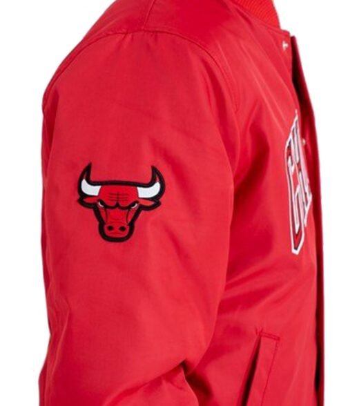 Chicago Bomber Wordmark Red Satin Jacket - Image 4
