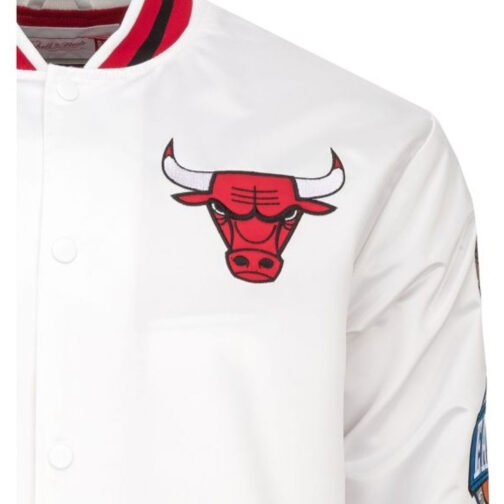 Chicago Bulls City Collection White Varsity Satin Jacket - Image 9