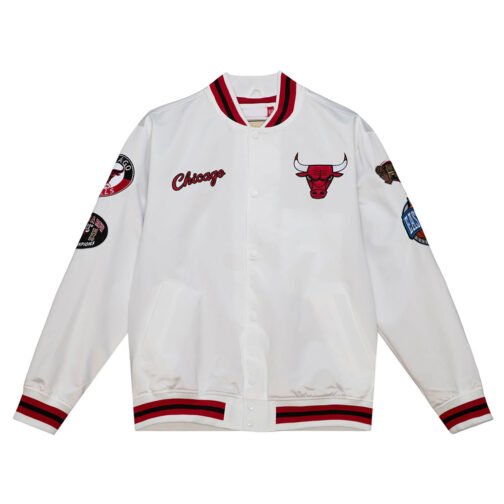 Chicago Bulls City Collection White Varsity Satin Jacket - Image 7