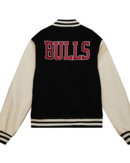 Chicago Bulls Classics Black and Off White Varsity Jacket