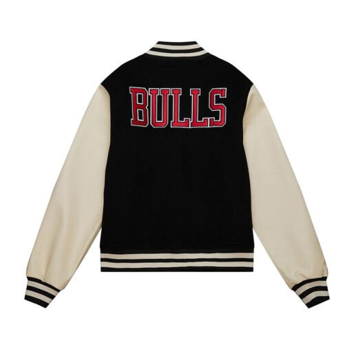 Chicago Bulls Classics Black and Off White Varsity Jacket - Image 2
