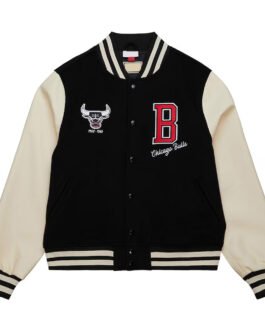 Chicago Bulls Classics Black and Off White Varsity Jacket