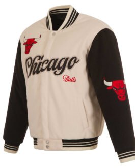 Chicago Bulls Cream and Black Varsity Jacket