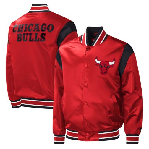 Chicago Bulls Force Play Red Varsity Satin Jacket - Image 3