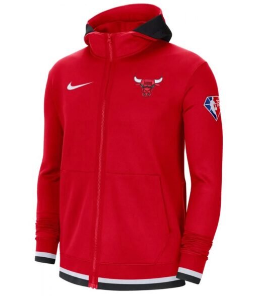 Red Chicago Bulls Full Zip Fleece Hoodie