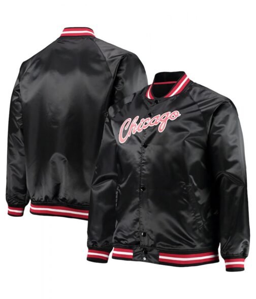 Chicago Bulls Hardwood Classics Raglan Satin Black Jacket - Image 3