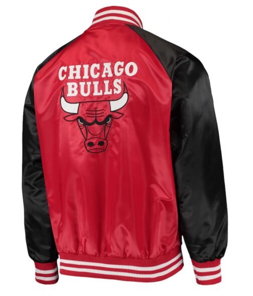 Starter Chicago Bulls Red and Black Point Guard Satin Varsity Jacket - Image 3