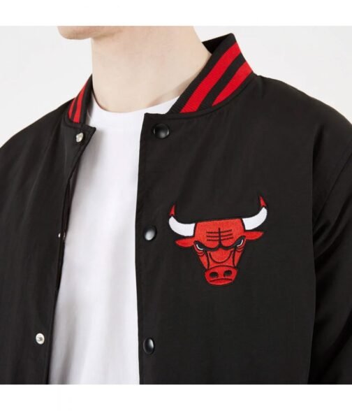 Chicago Bulls Bomber Black Cotton Jacket - Image 4