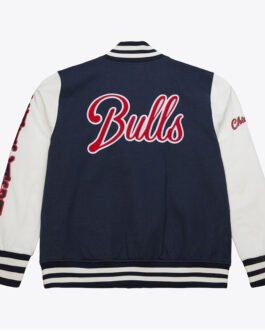Chicago Bulls Navy and White Fleece Varsity Jacket