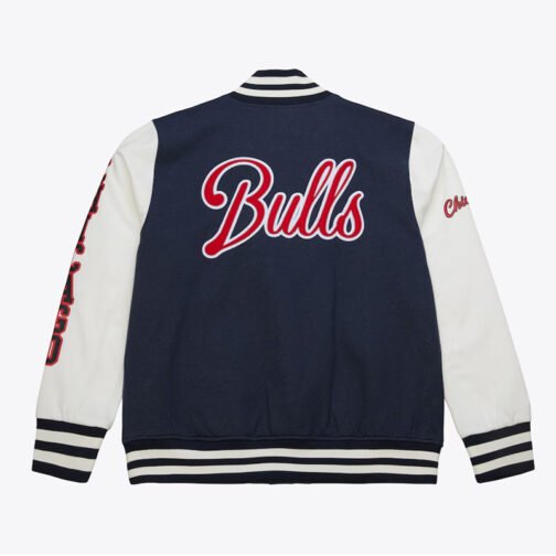 Chicago Bulls Navy and White Fleece Varsity Jacket - Image 2