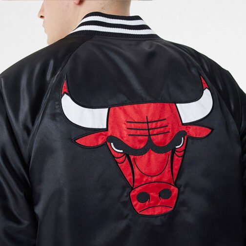Chicago Bulls NBA Bomber Black Satin Jacket - Image 4