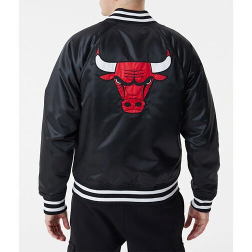 Chicago Bulls NBA Bomber Black Satin Jacket - Image 2