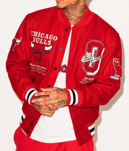 OVO Chicago Bulls Varsity Red Wool Jacket - Image 4