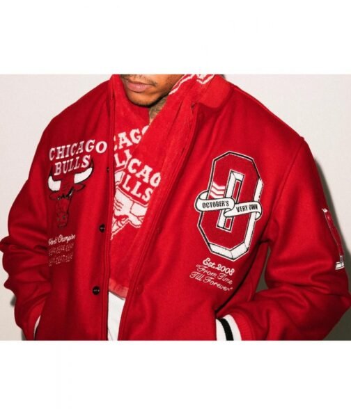 OVO Chicago Bulls Varsity Red Wool Jacket - Image 9