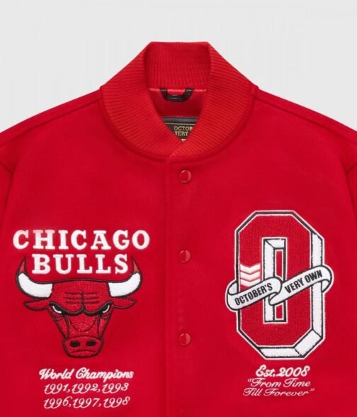 OVO Chicago Bulls Varsity Red Wool Jacket - Image 6