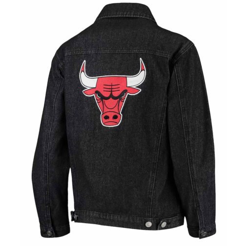 Chicago Bulls Patch Black Denim Button-Up Jacket - Image 2