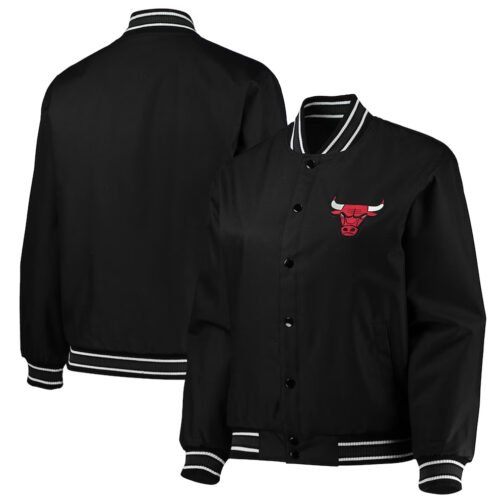 Black Chicago Bulls Poly Twill Full-Snap Jacket - Image 3