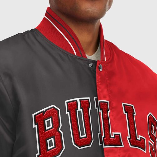 Chicago Bulls Varsity Black and Red Satin Jacket - Image 3