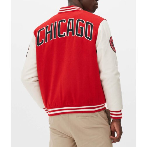Chicago Bulls Varsity Red and Off White Jacket - Image 3