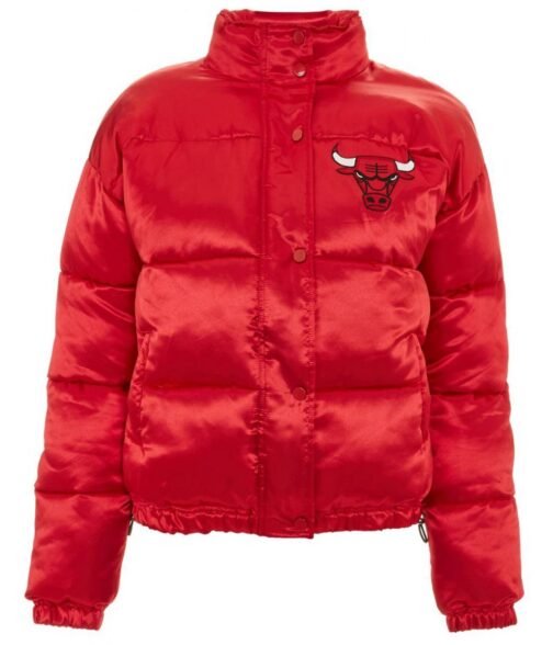 High School Chicago Bulls Red Puffer Jacket - Image 3