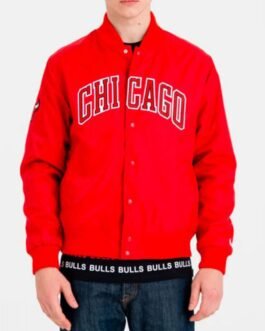 Chicago Bomber Wordmark Red Satin Jacket
