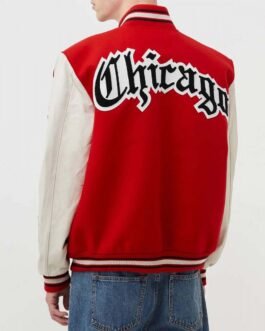 Chicago Bulls Red Wool and White Leather Varsity Letterman Jacket
