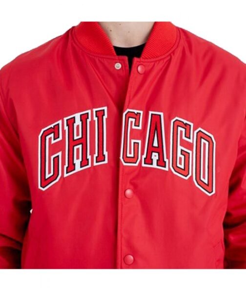 Chicago Bomber Wordmark Red Satin Jacket - Image 5