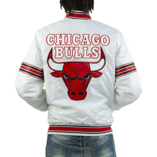 Striped Chicago Bulls White Satin Jacket - Image 2