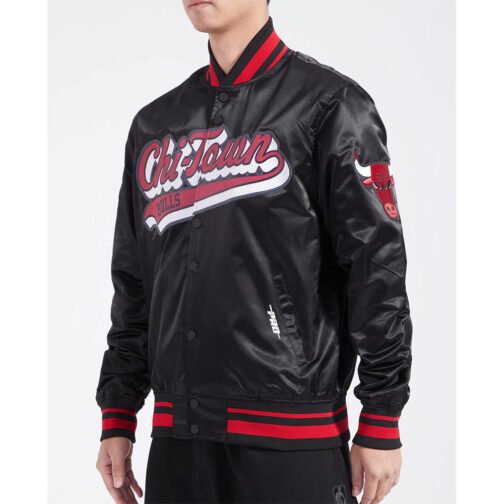 Chicago Bulls Script Tail Red Satin Jacket - Image 8