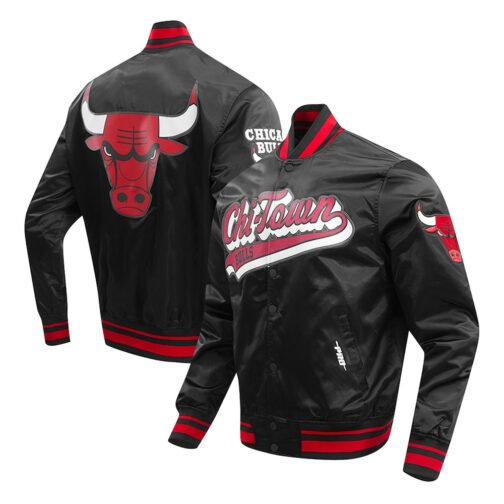 Chicago Bulls Script Tail Black Satin Jacket - Image 5