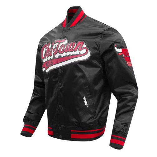 Chicago Bulls Script Tail Black Satin Jacket - Image 3