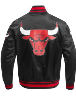 Chicago Bulls Script Tail Black Satin Jacket