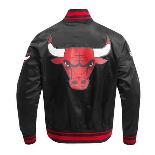 Chicago Bulls Script Tail Black Satin Jacket - Image 2