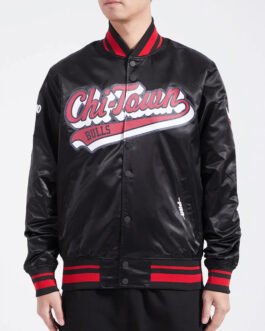 Chicago Bulls Script Tail Red Satin Jacket