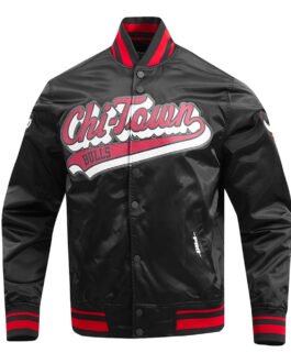 Chicago Bulls Script Tail Black Satin Jacket