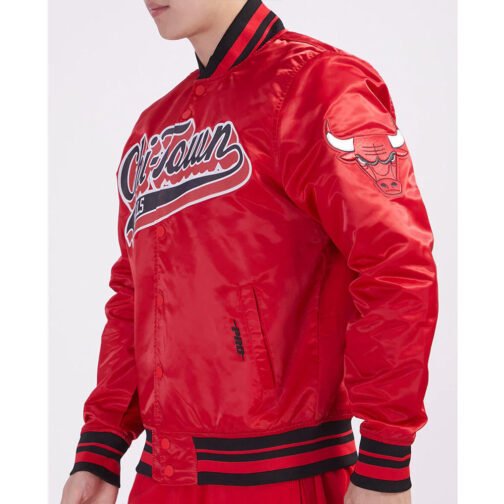 Chicago Bulls Script Tail Red Satin Jacket - Image 7